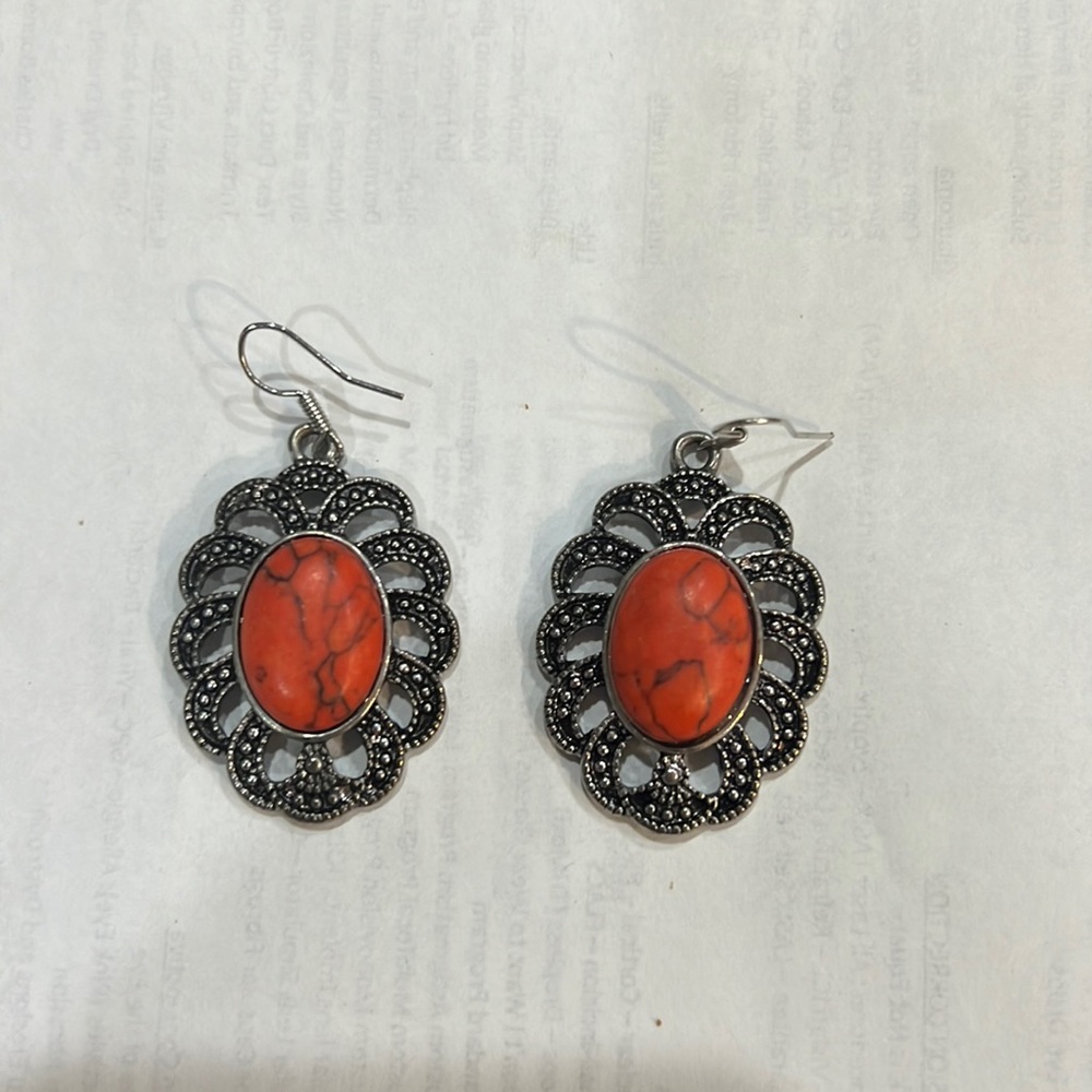 Pair of red turquoise earrings
